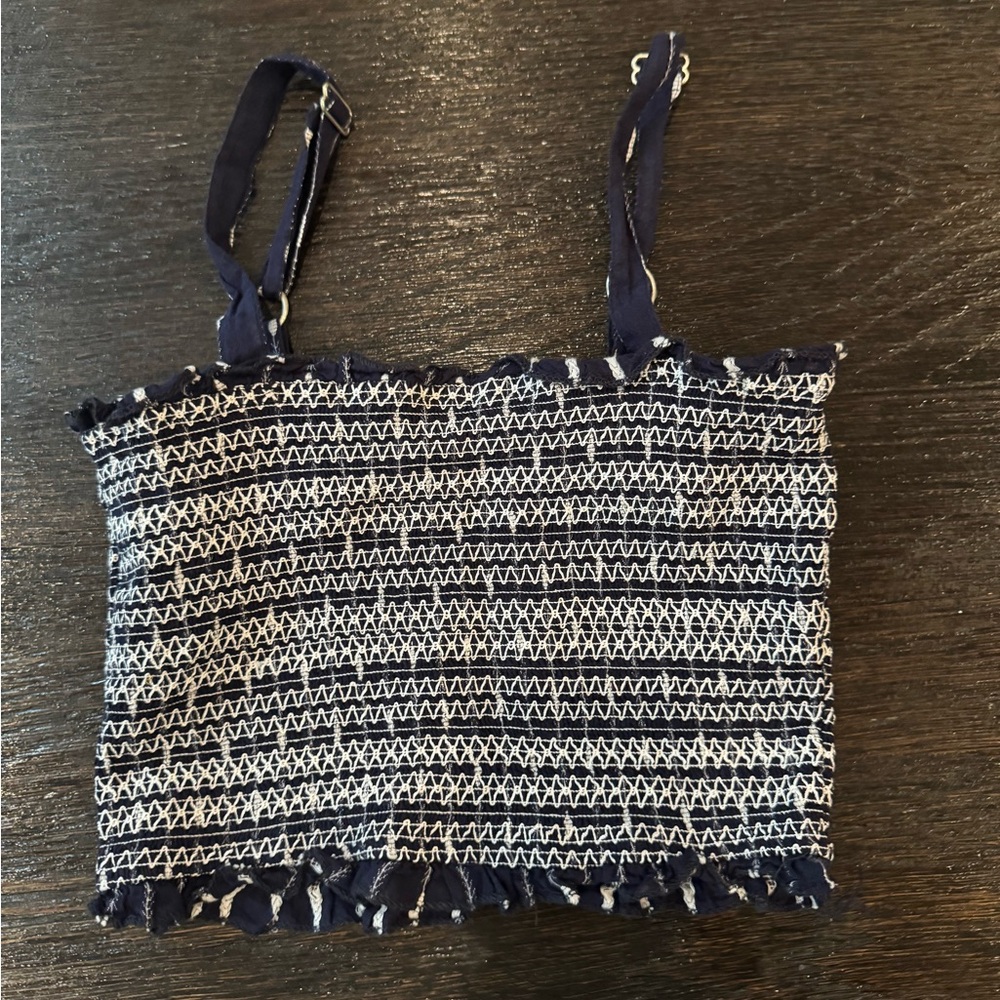 Navy and White Patterned Women's Top